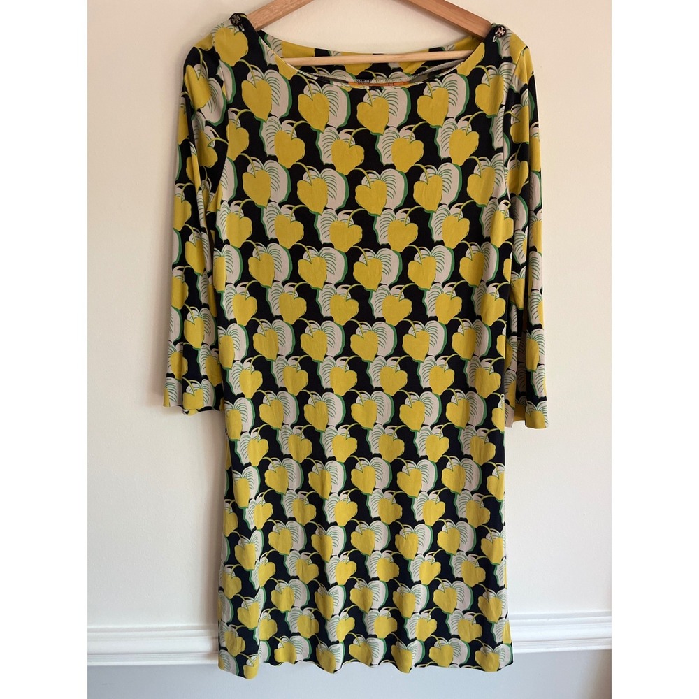 Tory Burch Yellow Leaf Silk Sheath Dress Size Medium‎